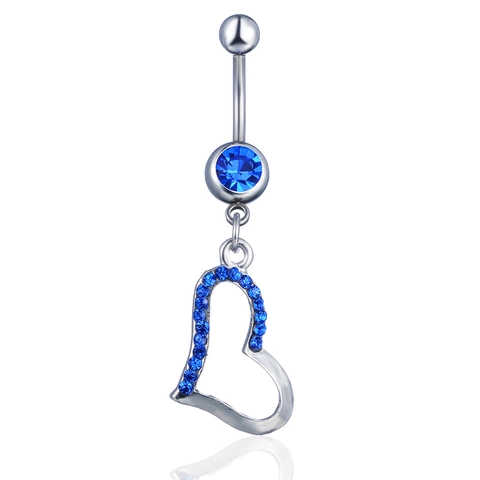 Stainless Steel Heart Rhinestone Navel Ring Alloy Pendant Curved Bar Belly Piercing Jewelry For Women Body Decoration