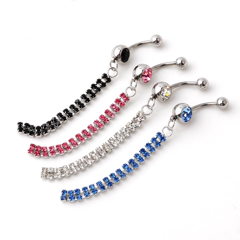 Chirurgisch Roestvrij Staal Lange Kwast Navelpiercing Met Ingelegde Strass Dubbele Rij Navel Sieraden Voor Vrouwen