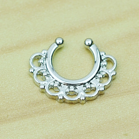 Vintage Alloy Hollow Lace U-shaped Non-Piercing Nose Ring Electroplated Faux Septum Piercing Jewelry Accessory For Women Men