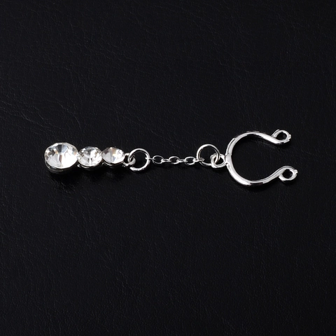 Sexy Alloy Rhinestone Non-Piercing Nipple Ring Clip With Long Tassel Gradient Crystal Pendant Body Jewelry For Women Party