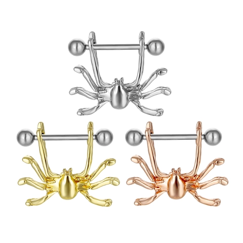 Spider Nipple Rings 316L Surgical Steel Barbell Body Piercing Jewelry For Women Men Gothic Animal Nipple Studs Jewelry Gift