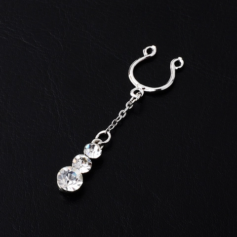 Sexy Alloy Rhinestone Non-Piercing Nipple Ring Clip With Long Tassel Gradient Crystal Pendant Body Jewelry For Women Party