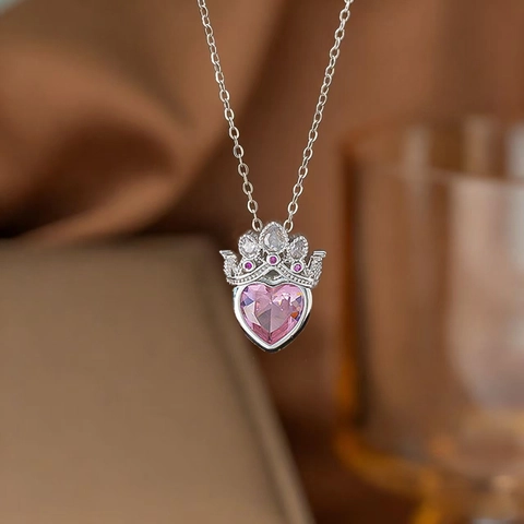 Stainless Steel Chain Copper Zirconia Heart Crown Pendant Necklace For Women Gold Silver Plated Princess Jewelry Mother Gift