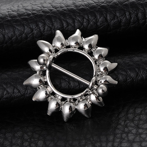 Punk Gothic Stainless Steel Nipple Ring For Women Men Sunflower Sunburst Shield Barbell Body Piercing Jewelry Silver