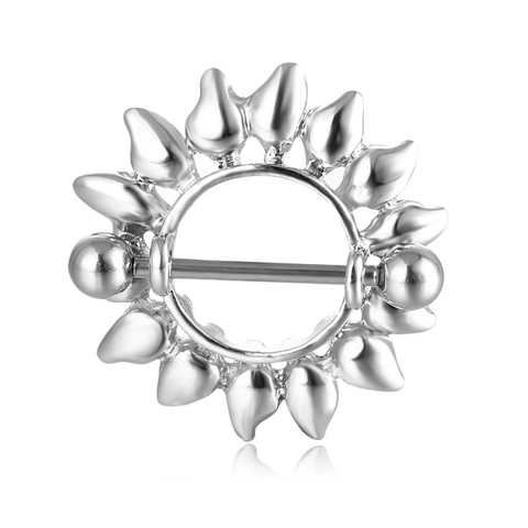 Punk Gothic Stainless Steel Nipple Ring For Women Men Sunflower Sunburst Shield Barbell Body Piercing Jewelry Silver