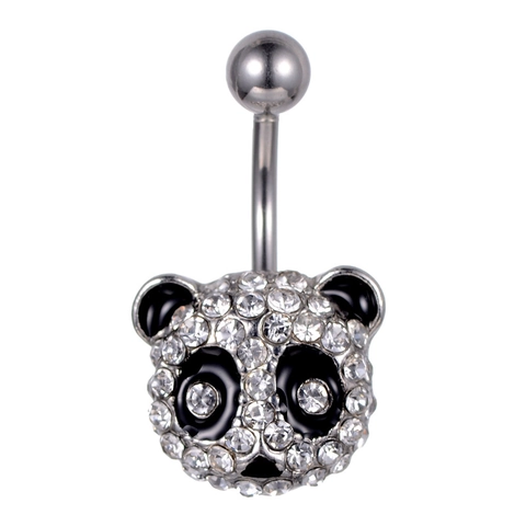 Alloy Rhinestone Panda Belly Button Ring Silver Tone Cute Animal Body Piercing Jewelry For Women Belly Dance Accessory