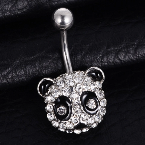 Alloy Rhinestone Panda Belly Button Ring Silver Tone Cute Animal Body Piercing Jewelry For Women Belly Dance Accessory