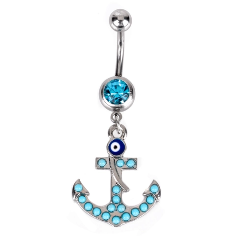 Bohemian Stainless Steel Navel Ring Alloy Rhinestone Owl Anchor Pendant Belly Button Ring Vintage Women Piercing Body Jewelry