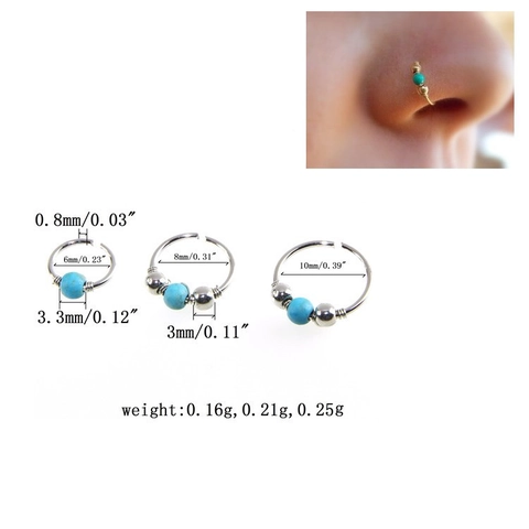 Anneau de Nez en Acier Inoxydable Avec Perle Turquoise Artificielle Bijou de Piercing Unisexe Anneau Rond Géométrique