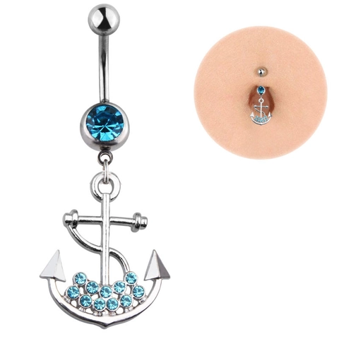 Fashion Alloy Rhinestone Anchor Starfish Tree Of Life Belly Ring For Women Nautical Style Stainless Steel Body Piercing Jewelry