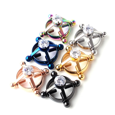 Adjustable Non-Piercing Nipple Ring Stainless Steel Inlaid Zirconia Body Jewelry Screw Fixed Nipple Clip For Women Men