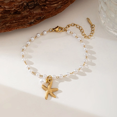 Gioielli in Acciaio Inossidabile Stile Oceano Collana Bracciale Orecchini con Künstliche Perle e Stella Marina per Donna Vacanza Estiva