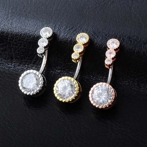 Geometric Copper Zirconia Belly Button Ring Stainless Steel Curved Bar Piercing Jewelry For Women Men Body Accessory
