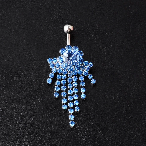 316 Stainless Steel Flower Tassel Belly Button Ring Sparkling Rhinestone Inlaid Piercing Jewelry For Women Belly Dance Accessory
