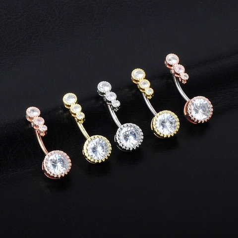 Geometric Copper Zirconia Belly Button Ring Stainless Steel Curved Bar Piercing Jewelry For Women Men Body Accessory