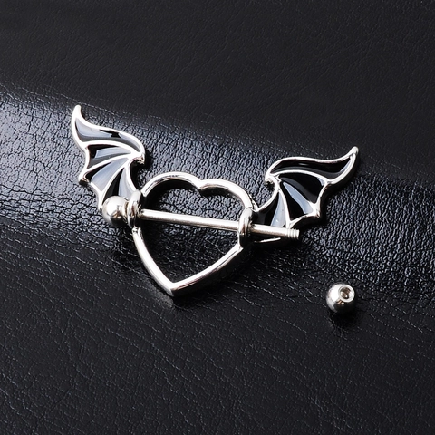 Gothic Heart Bat Wing Stainless Steel Nipple Ring Barbell Body Piercing Jewelry For Women Punk Dark Style Nipple Stud