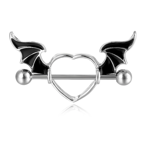 Gothic Heart Bat Wing Stainless Steel Nipple Ring Barbell Body Piercing Jewelry For Women Punk Dark Style Nipple Stud