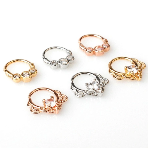 Bohemian Koper Zirkonia Neusring Rond Oorkraakbeen Piercing Sieraden Voor Vrouwen Kleine Oorknopjes Goud Zilver Roségoud