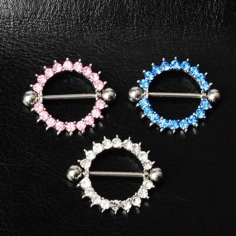 Stainless Steel Alloy Rhinestone Round Nipple Ring Geometric Body Piercing Jewelry For Unisex Inlaid Crystal Nipple Stud