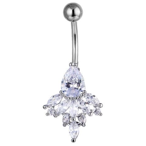 Trendy Copper Flower Zirconia Belly Ring With 316 Stainless Steel Bar Navel Piercing Jewelry For Women Gold Silver