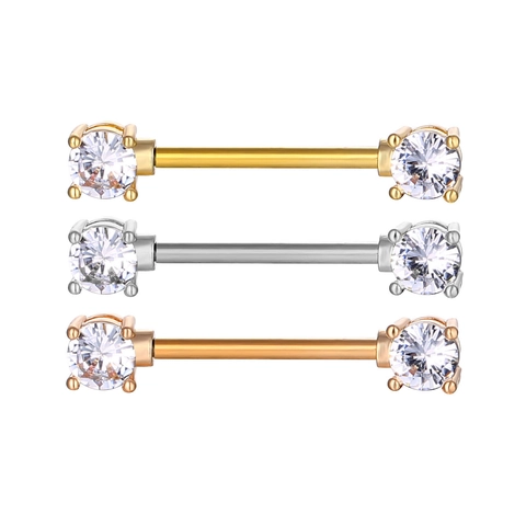 Stainless Steel Zirconia Nipple Ring Barbell Piercing Body Jewelry For Women Men Gold Silver Rose Gold Nipple Piercing
