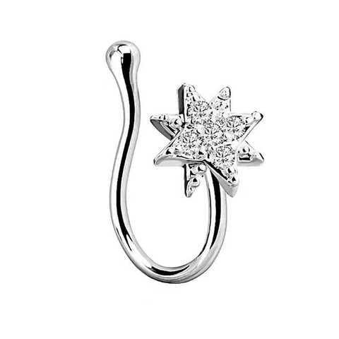 Copper Zirconia Fake Nose Ring Heart Star Anchor Non Piercing U Shape Clip On Nose Hoop Body Jewelry Gift For Women
