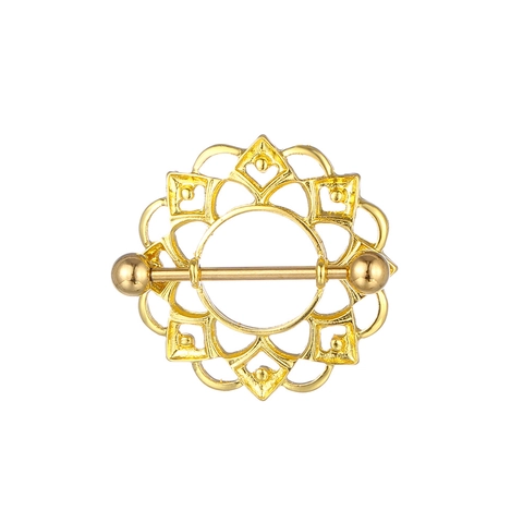 Hollow Mandala Flower Nipple Rings Stainless Steel Alloy Nipple Shield Piercing Jewelry For Women Fashion Body Accessory