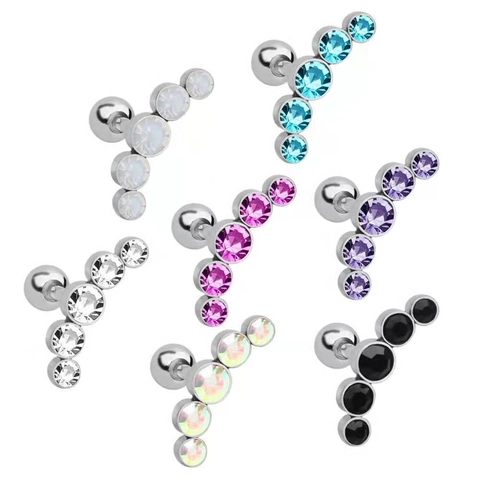 Stainless Steel Curved Rhinestone Inlaid Cartilage Stud Earrings Individual Piercing Jewelry For Women Tragus Ear Bone Nail