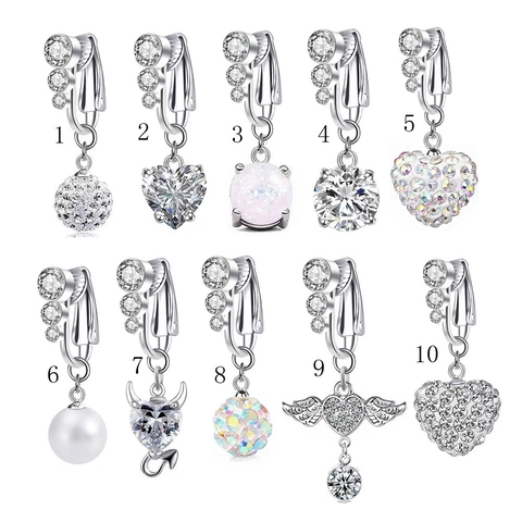 Copper Non Pierced Fake Belly Ring Heart Pearl Rhinestone Navel Clip For Women Body Jewelry No Piercing Needed Fashion Accessory