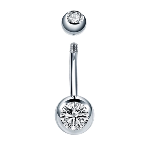 G23 Titanium Alloy Belly Button Ring Double Head Clear Rhinestone Curved Barbell Navel Piercing Jewelry For Women Silver Tone