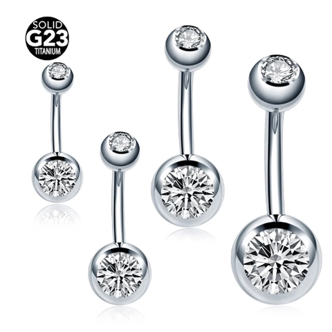 G23 Titanium Alloy Belly Button Ring Double Head Clear Rhinestone Curved Barbell Navel Piercing Jewelry For Women Silver Tone