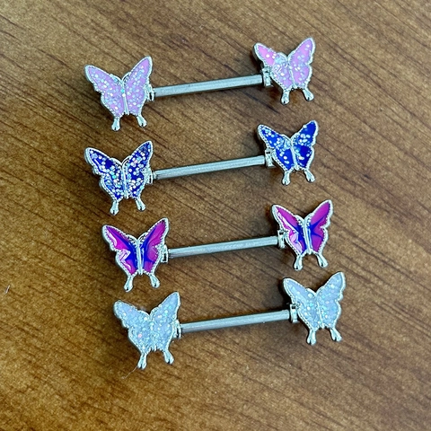 Butterfly Nipple Ring 316 Stainless Steel Bar Copper Enamel Glitter Body Piercing Jewelry For Women Decorative Nipple Stud