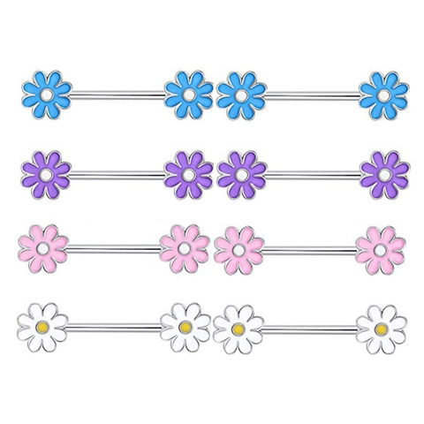 316L Stainless Steel Daisy Flower Nipple Ring Drip Oil Body Piercing Jewelry For Women Barbell Nipple Stud Fashion Accessory