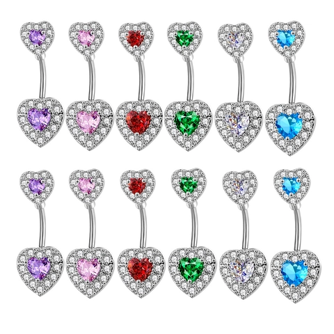 Koper Zirkonia Hart Navelring Dubbel Hart Piercing Sieraden Mode Vrouwen Navel Bar Accessoires