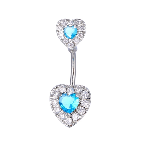 Koper Zirkonia Hart Navelring Dubbel Hart Piercing Sieraden Mode Vrouwen Navel Bar Accessoires