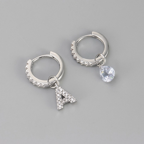Copper Asymmetric Letter Water Drop Huggie Earrings Micro Pave Rhinestone Alphabet A-Z Initial Hoop Earrings For Women Fashion Jewelry