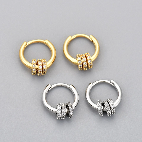 Kupfer Creolen Mit 925 Sterling Silber Ohrstecker-Stift Abnehmbare Zirkonia Ringe Für Damen Mode Schmuck