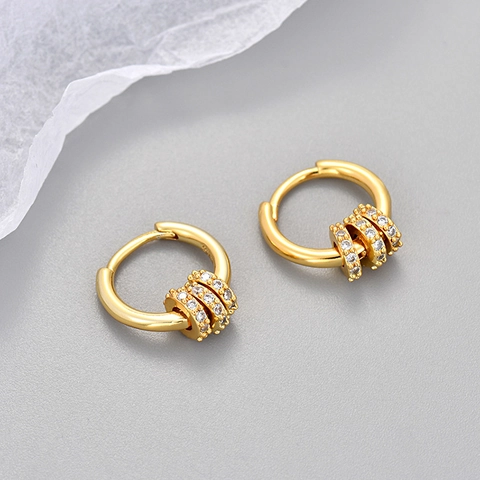 Kupfer Creolen Mit 925 Sterling Silber Ohrstecker-Stift Abnehmbare Zirkonia Ringe Für Damen Mode Schmuck