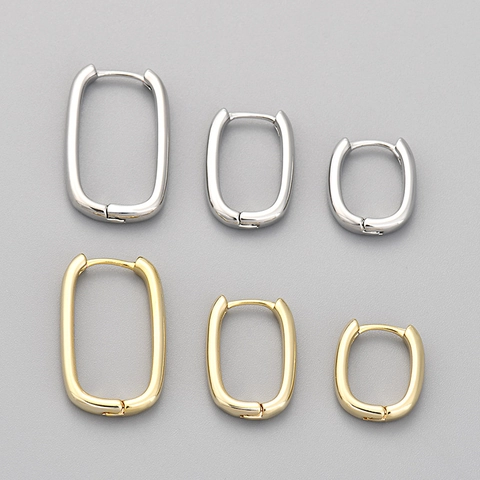 Orecchini a Cerchio in Rame Geometrici Minimalisti Ovali Rettangolari Galvanizzati Lisci a Forma di U per Gioielli da Donna Moda Quotidiana