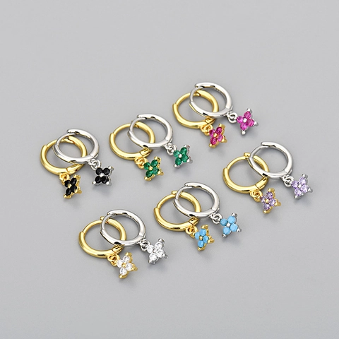 Elegant Copper Clover Flower Hoop Earrings With 925 Sterling Silver Earring Post Trendy Rhinestone Dangle Jewelry For Women
