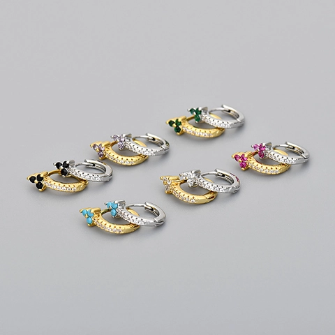Elegant Flower Clover Hoop Earrings Copper Alloy Colorful Rhinestone Inlaid Huggie Earrings For Women Fashion Jewelry Gift
