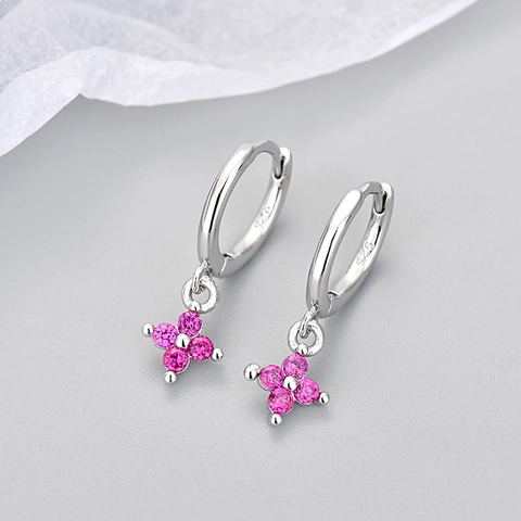 Elegant Copper Clover Flower Hoop Earrings With 925 Sterling Silver Earring Post Trendy Rhinestone Dangle Jewelry For Women