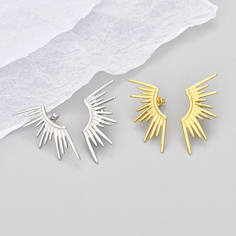 Pendientes de Botón de Ala Radiante de Cobre Exagerados de Moda Europea para Mujer Joyas de Declaración Geométrica Chapadas en Oro y Plata
