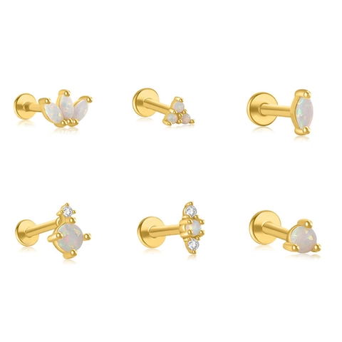 925 Sterling Silver Earring Post Opal Labret Stud Earrings For Women Geometric Crown Marquise Flat Back Cartilage Piercing Jewelry