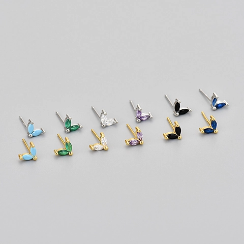 Marquise Cut Rhinestone Butterfly Stud Earrings For Women Copper Gold Silver Plated 925 Sterling Silver Post Fashion Jewelry