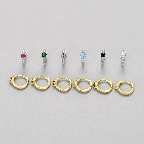 925 Sterling Silver Huggie Hoop Earrings With Round Zircon Gold Silver Plated Beaded Texture Minimalist Jewelry For Women