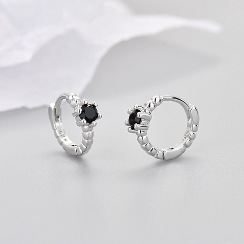 925 Sterling Silver Huggie Hoop Earrings With Round Zircon Gold Silver Plated Beaded Texture Minimalist Jewelry For Women