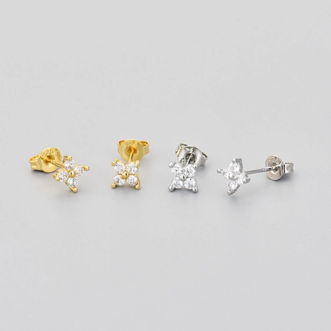 Copper Clover Stud Earrings With 925 Sterling Silver Post Rhinestone Four Leaf Flower Earrings For Women Fashion Jewelry