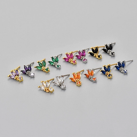 Trend Marquise Cut Rhinestone Stud Earrings For Women Copper Gold Silver Plated Elegant Small Sweet Versatile Fashion Jewelry Gift