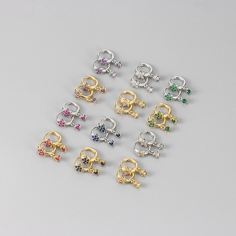 Fashion Copper Flower Zirconia Hoop Earrings For Women Colorful Plum Blossom Star Pendant Dangle Earrings Party Jewelry Gift